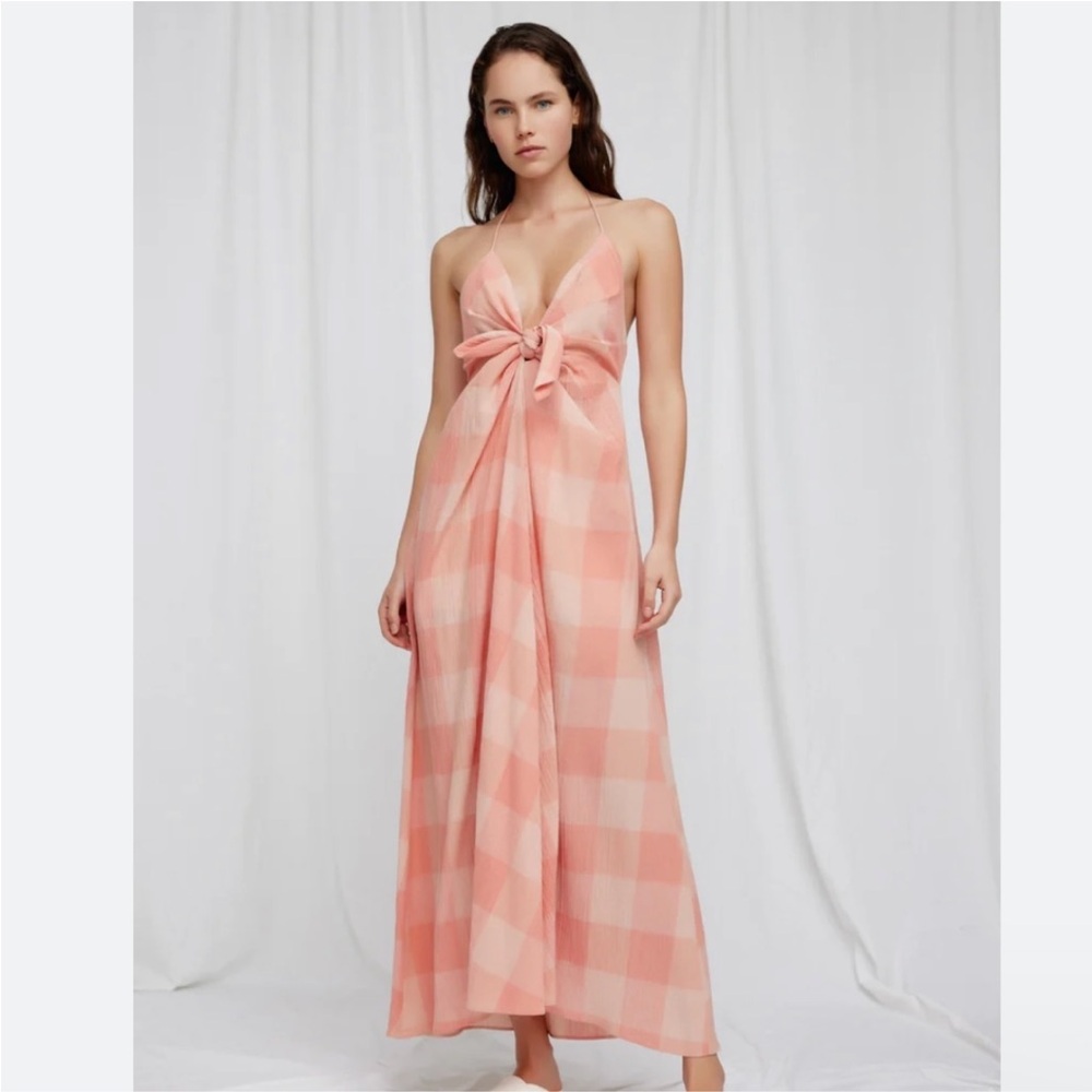 Significant Other Stella Maxi Dress Pink Peach Check US 8